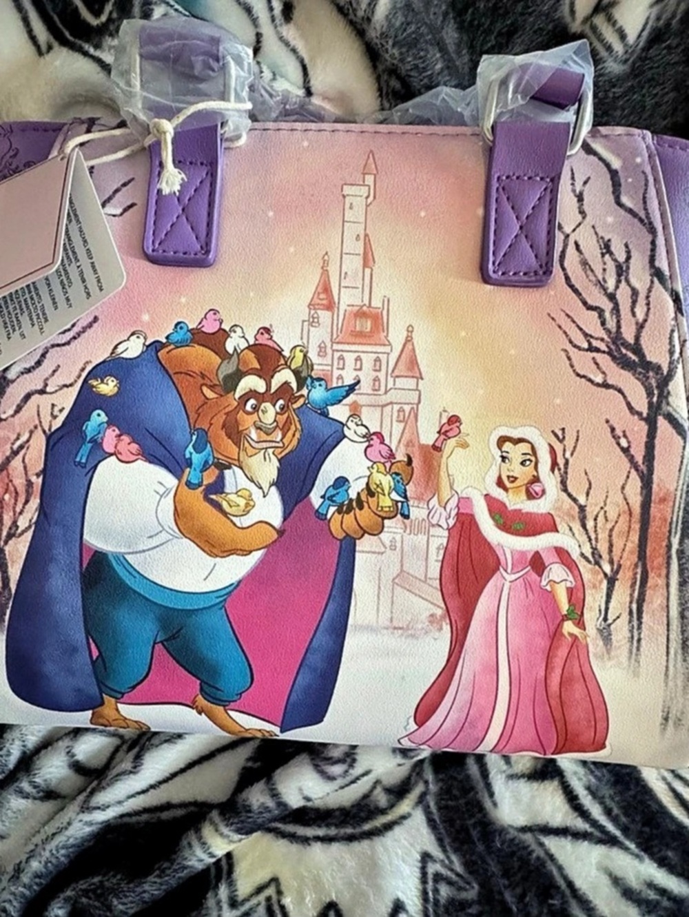 Loungefly Disney Beauty and the Beast Castle Satchel Bag Pink & Purple